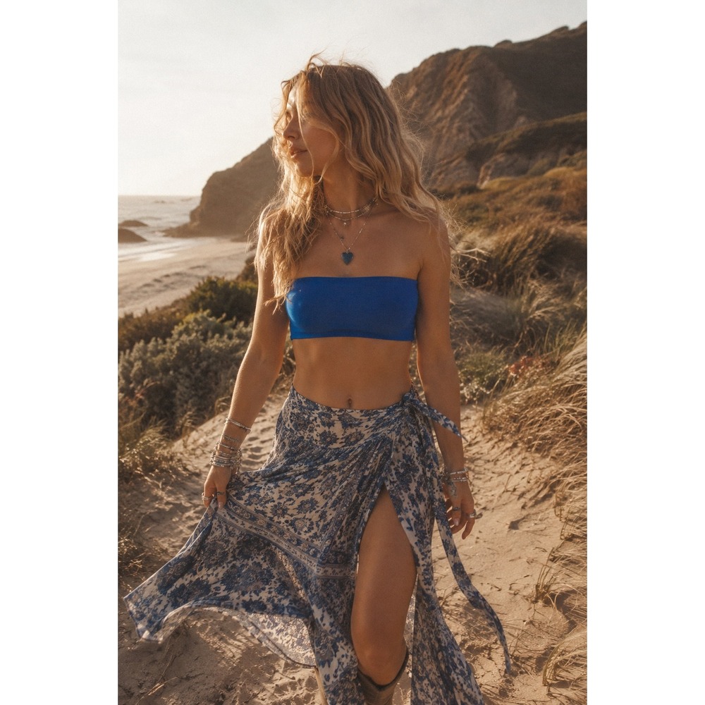 NWT Free People NINA Bandeau Top Women M Blue Flame Strapless Seamless Stretch
